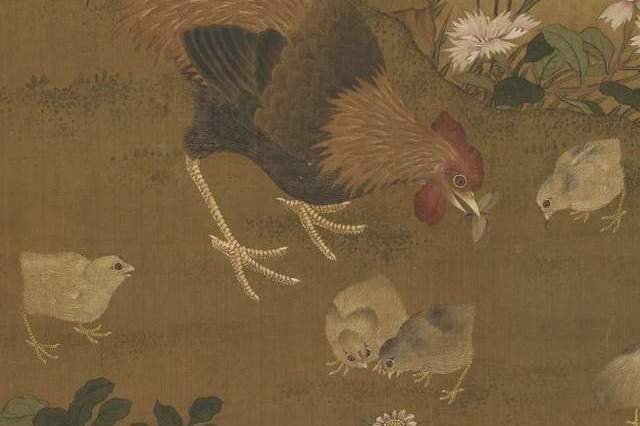 “象征”这幅公鸡带小鸡，是来自明朝的美好家庭祝福